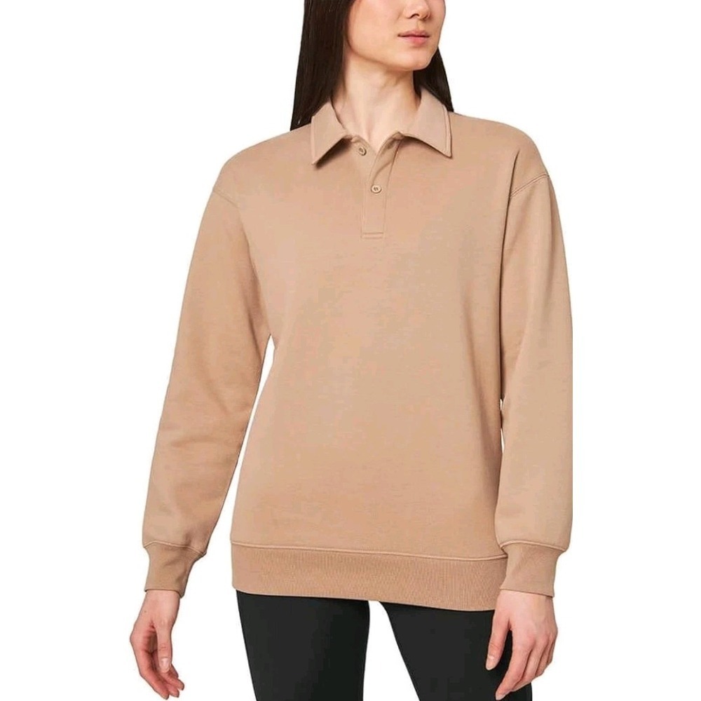 Mondetta Ladies' Collared Fleece Pullover Top, Large,‎ Natural